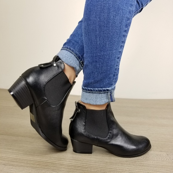 Shoes - Black Faux Leather Ankle Chelsea Boots